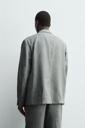 DOUBLE-BREASTED 100% LINEN SUIT BLAZER - Image 3