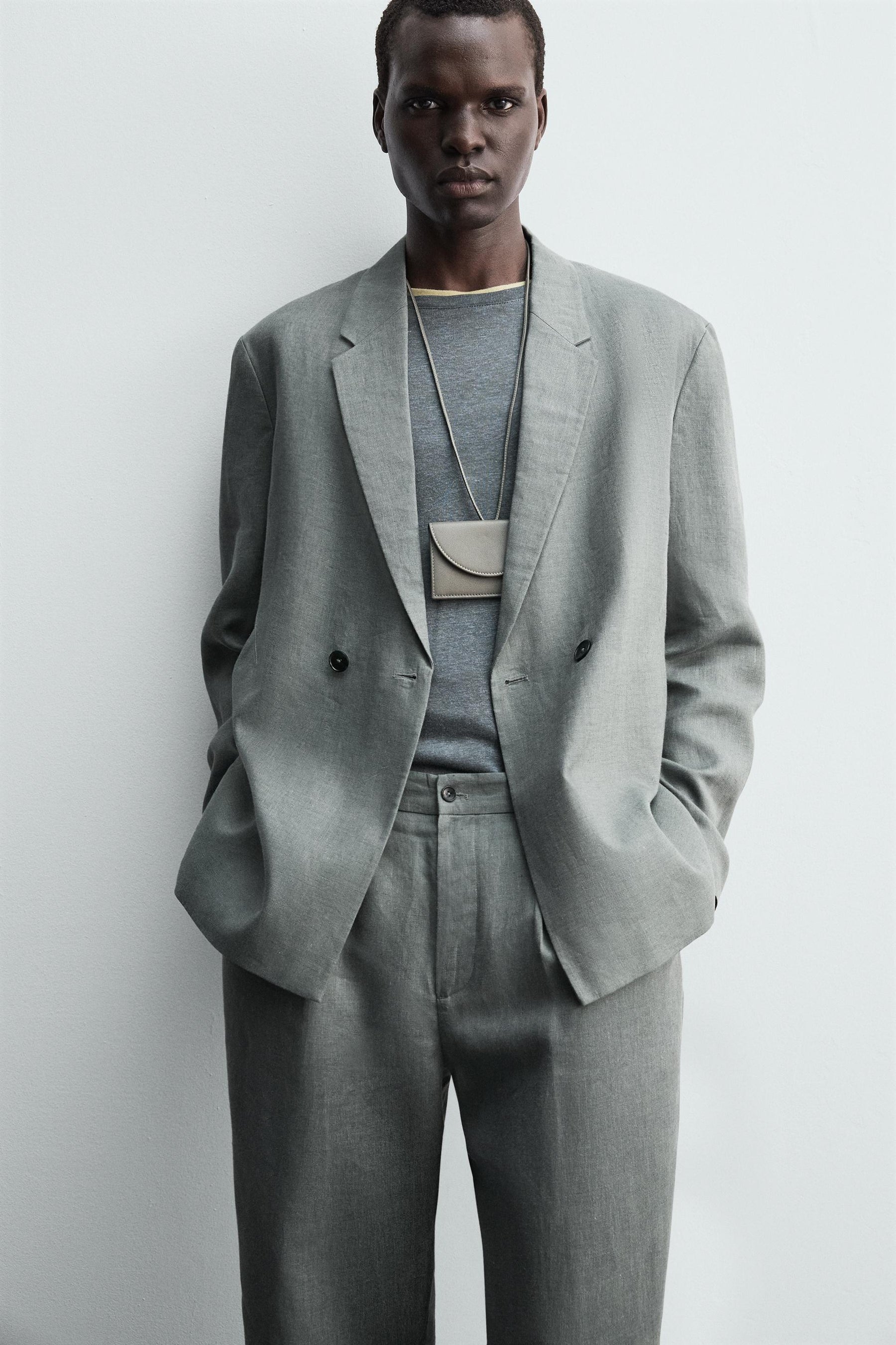 DOUBLE-BREASTED 100% LINEN SUIT BLAZER - Image 6