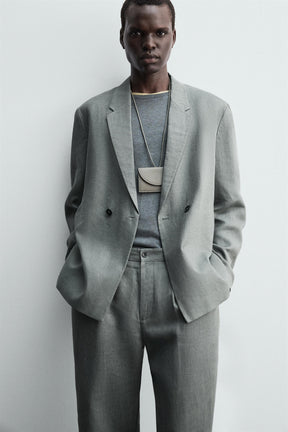 DOUBLE-BREASTED 100% LINEN SUIT BLAZER - Image 6