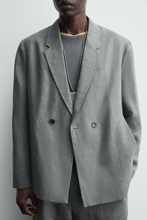 DOUBLE-BREASTED 100% LINEN SUIT BLAZER - Image 7