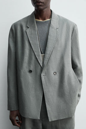DOUBLE-BREASTED 100% LINEN SUIT BLAZER - Image 7