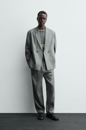DOUBLE-BREASTED 100% LINEN SUIT BLAZER - Image 1