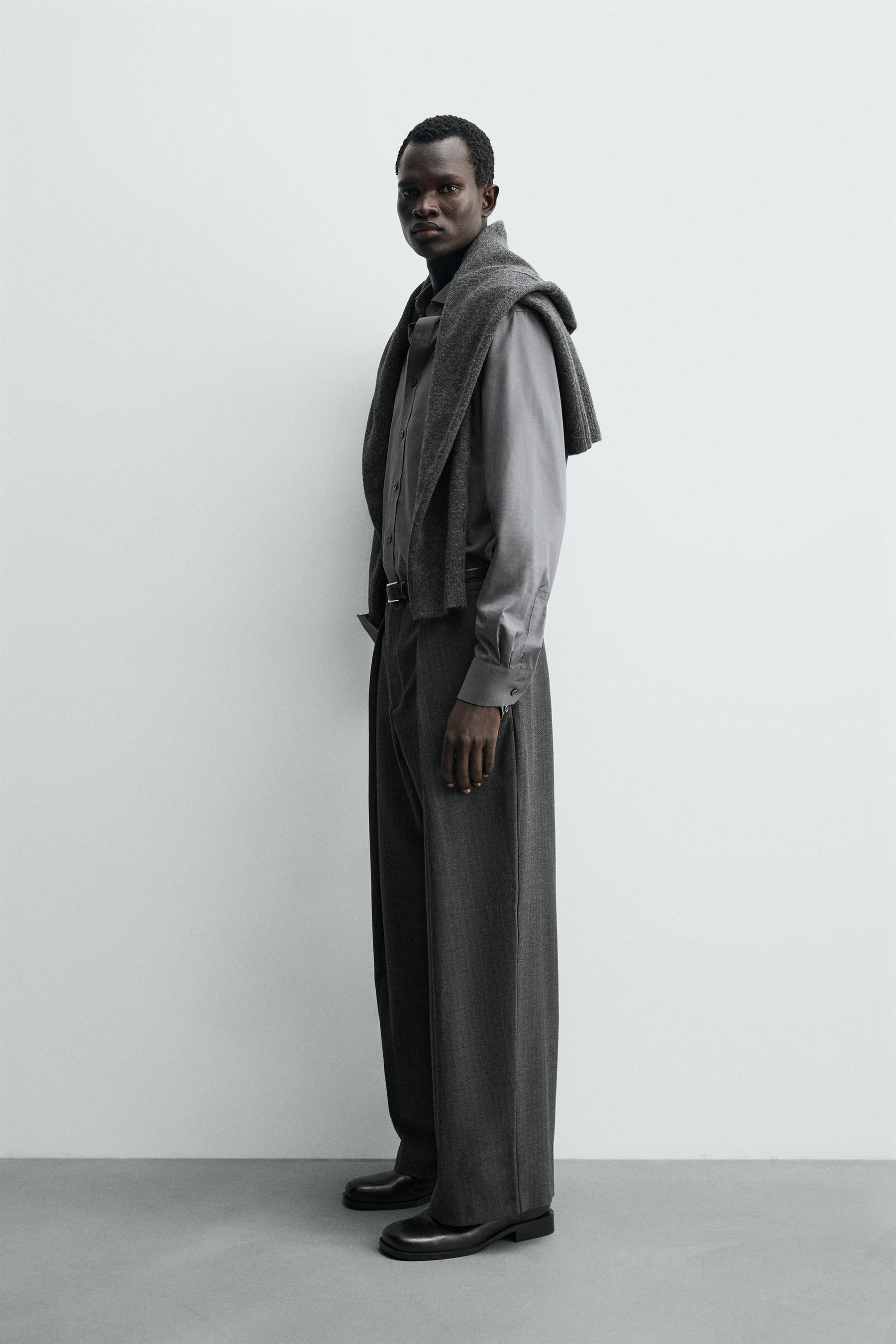 Pinstripe Pleated Trousers