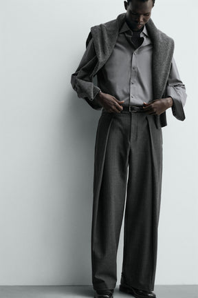 Pinstripe Pleated Trousers