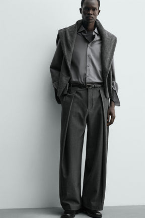 Pinstripe Pleated Trousers