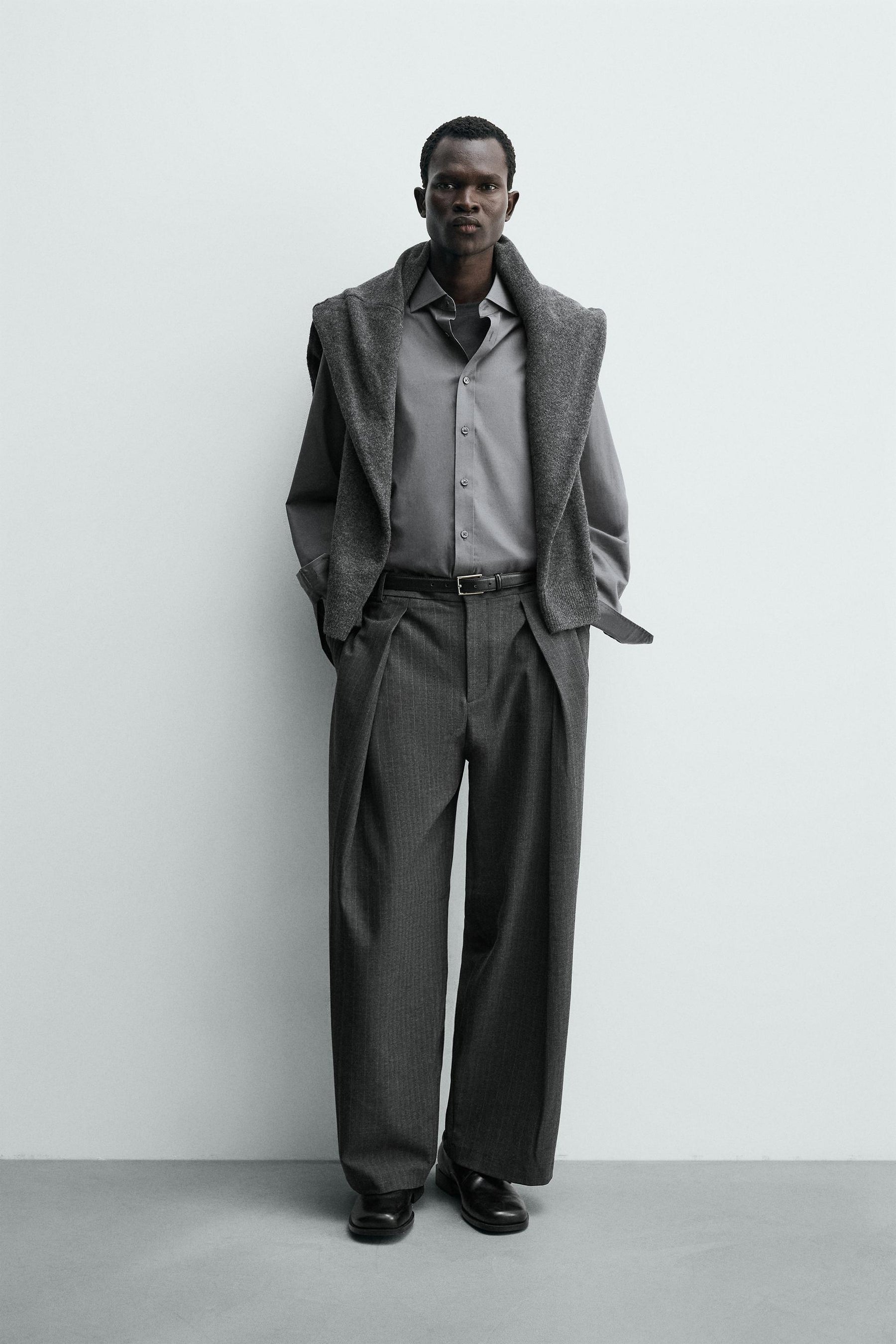 Pinstripe Pleated Trousers