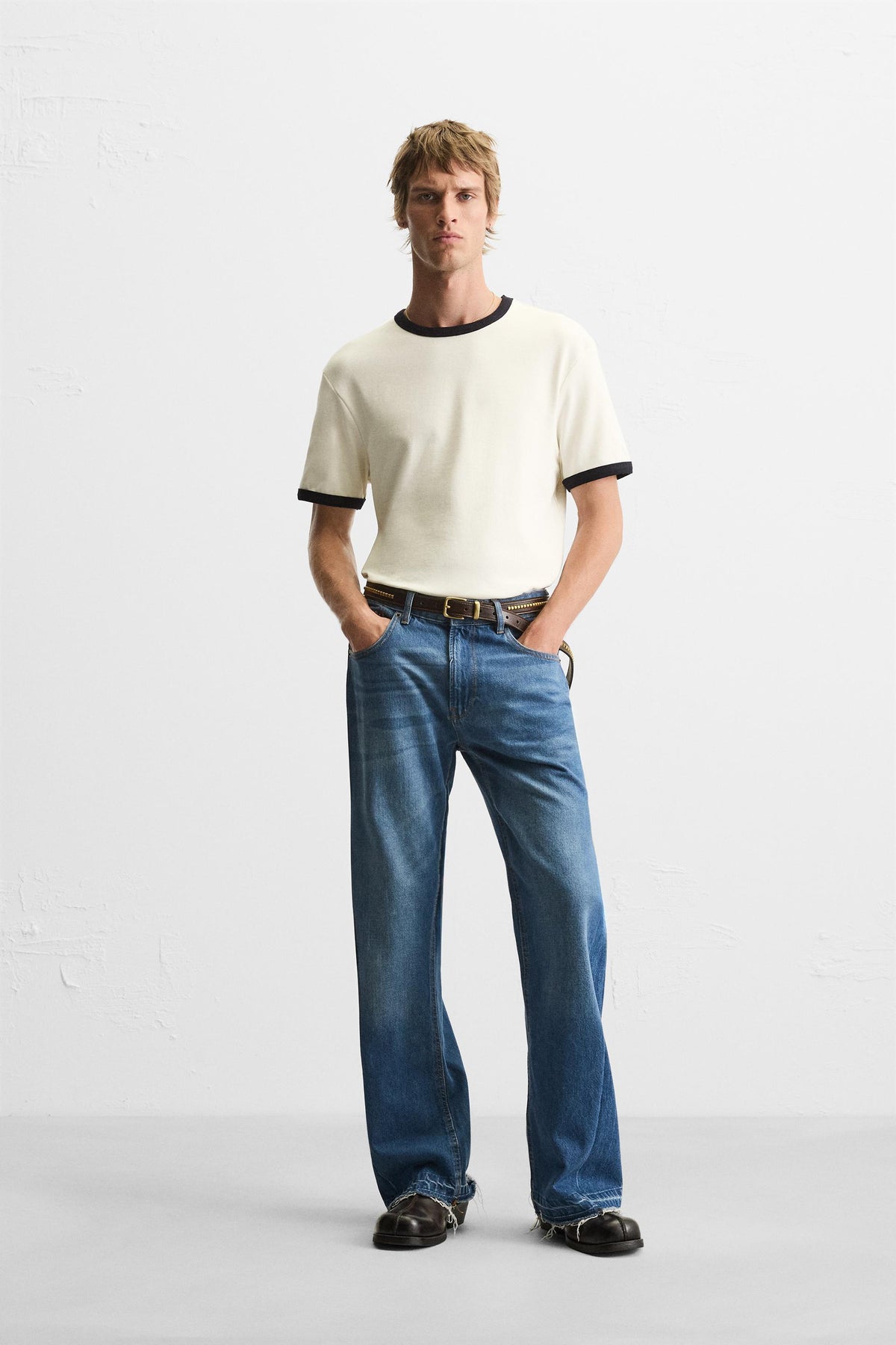 BASIC CONTRAST RIB T-SHIRT - Image 1