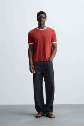 BASIC CONTRAST RIB T-SHIRT - Image 1