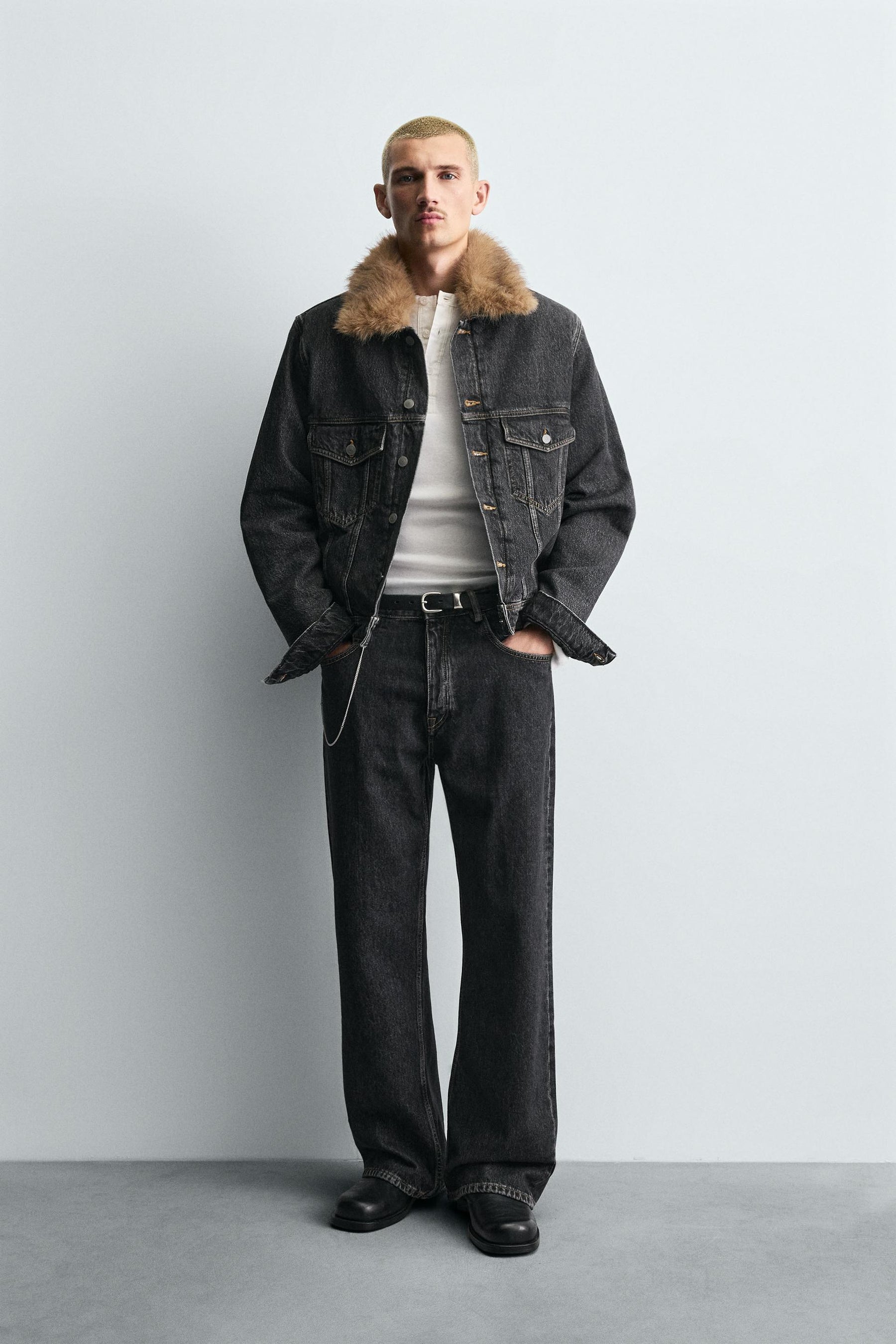 DENIM JACKET WITH FAUX FUR COLLAR - Image 1