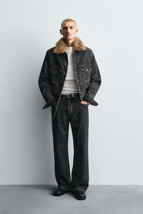 DENIM JACKET WITH FAUX FUR COLLAR - Image 1