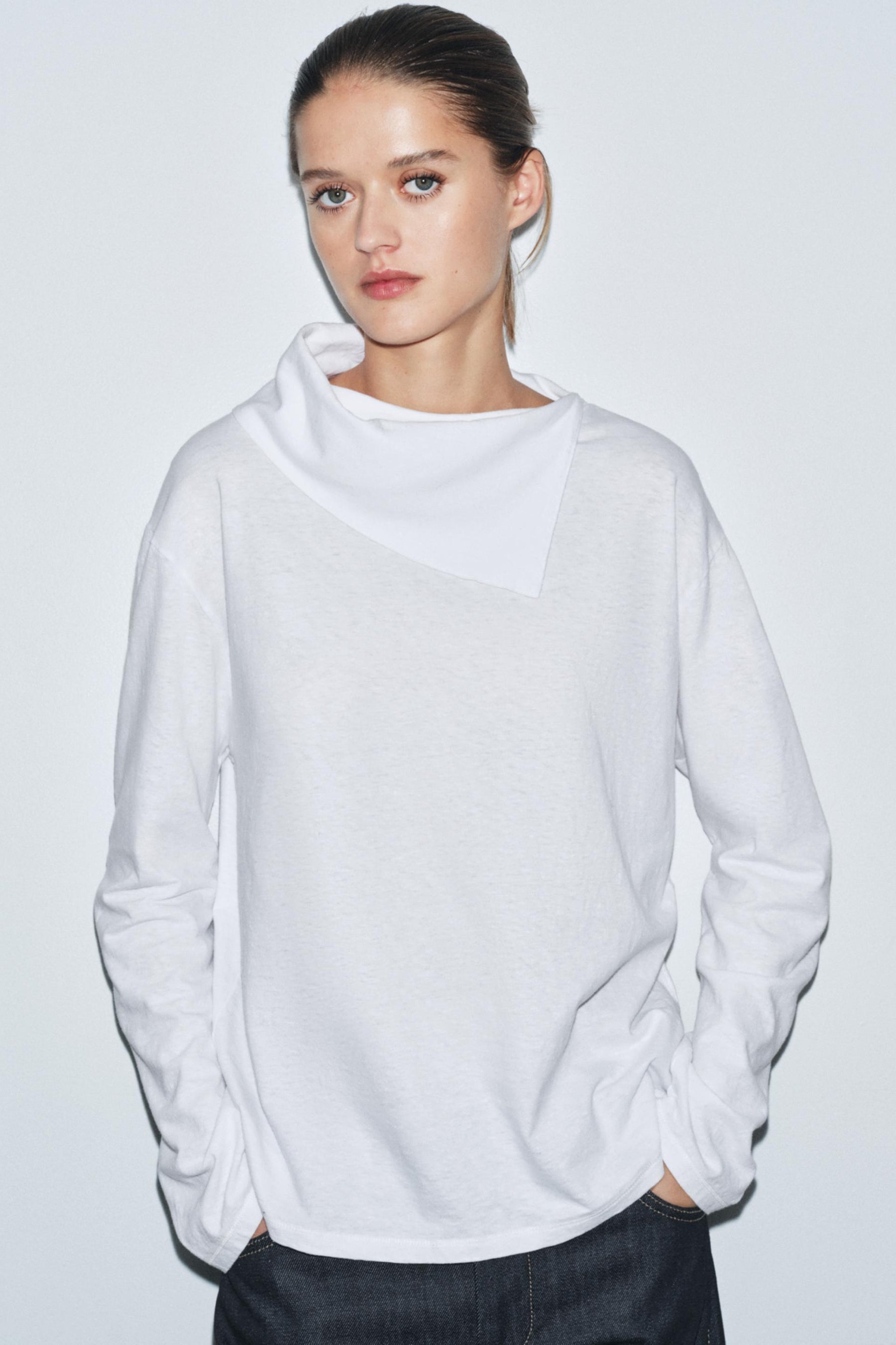 Long Sleeve Scarf Shirt