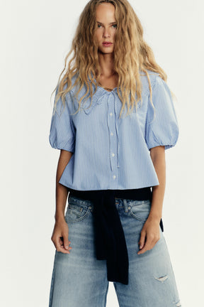 Striped Embroidered Collar Shirt