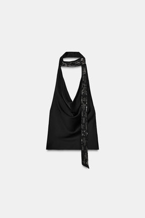 Satin Beaded Fashion Top