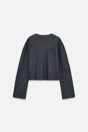 Gerippte Strickjacke mit Blumenmuster