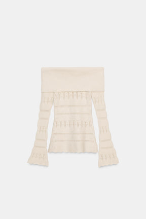 Off-shoulder openwork jumper