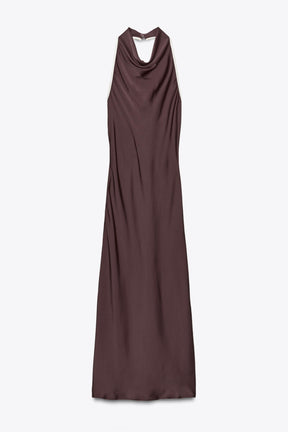 CONTRAST TRIM SATIN MIDI DRESS - Image 4