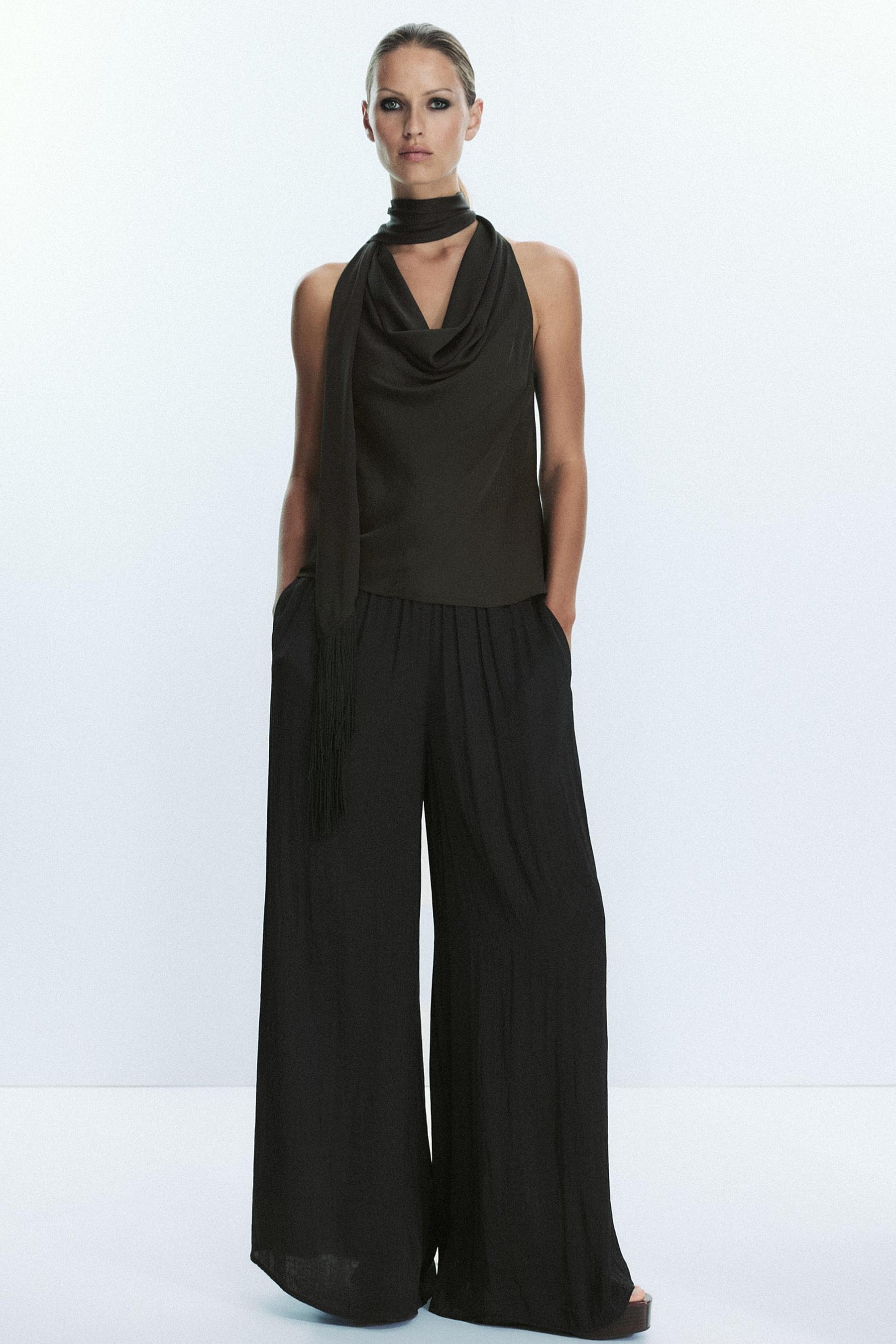 Fringed satin top