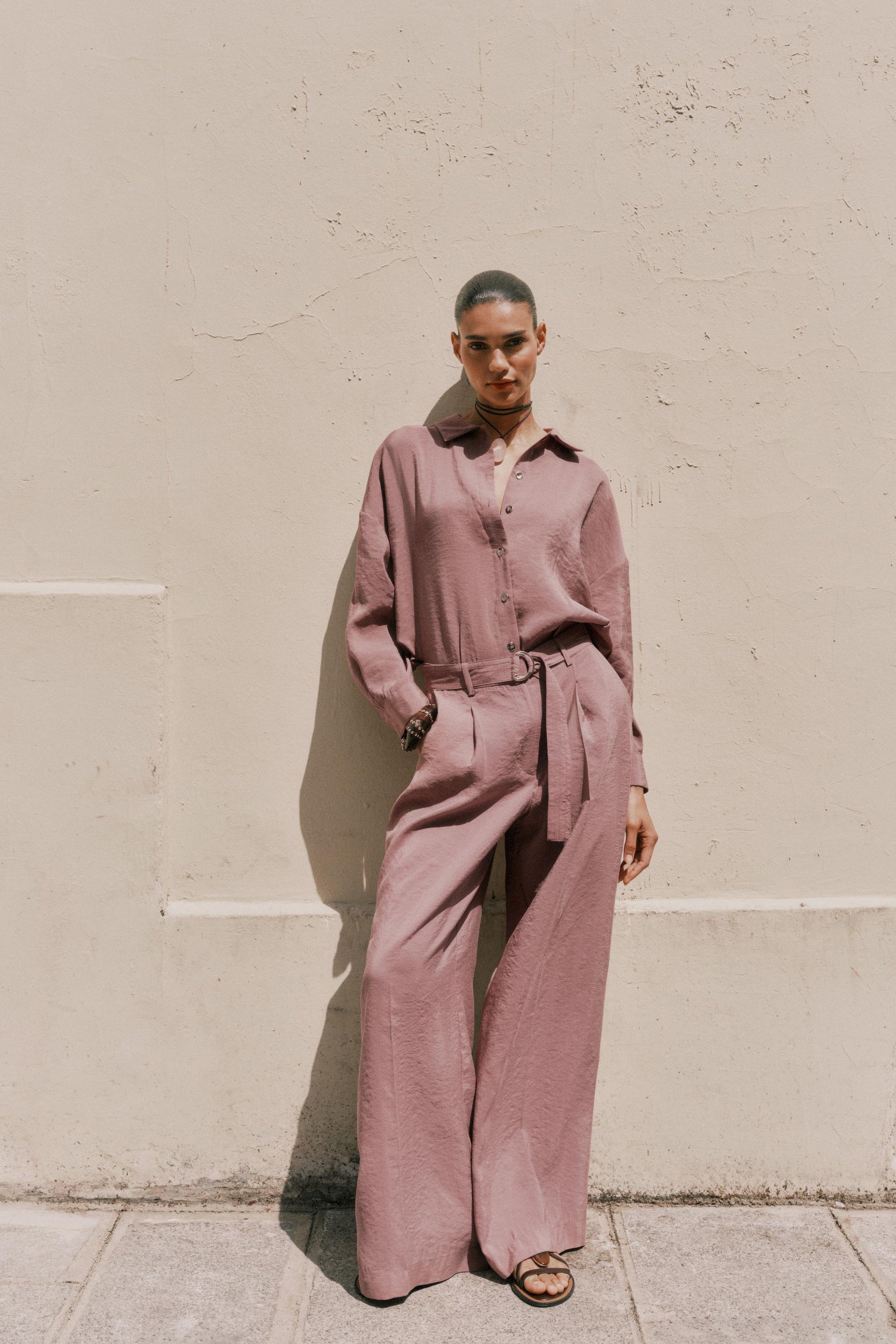 Wide-leg Trousers with Belt