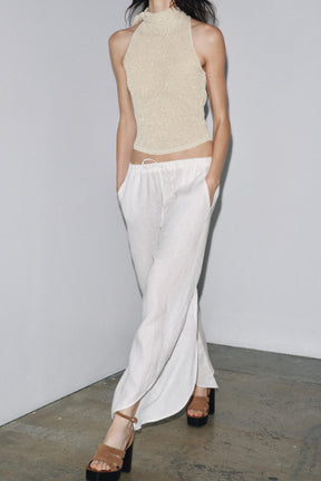 METALLIC HALTER TOP