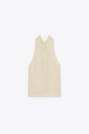 METALLIC HALTER TOP