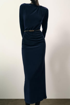 Belted Gathered Fashion Dress