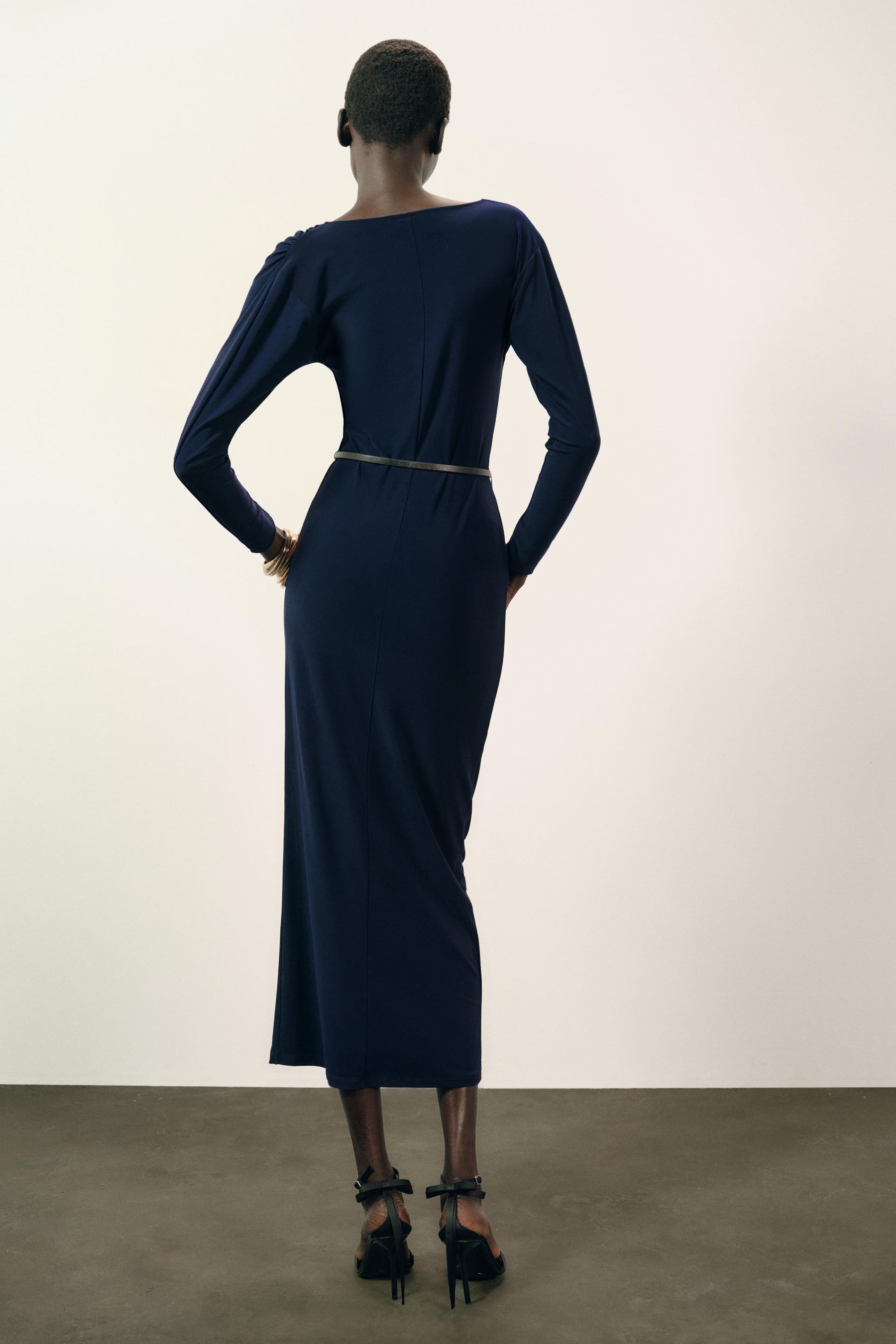 Belted Gathered Fashion Dress