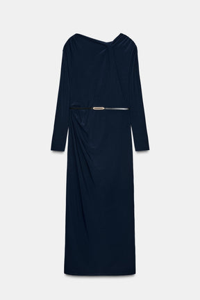 Belted Gathered Fashion Dress
