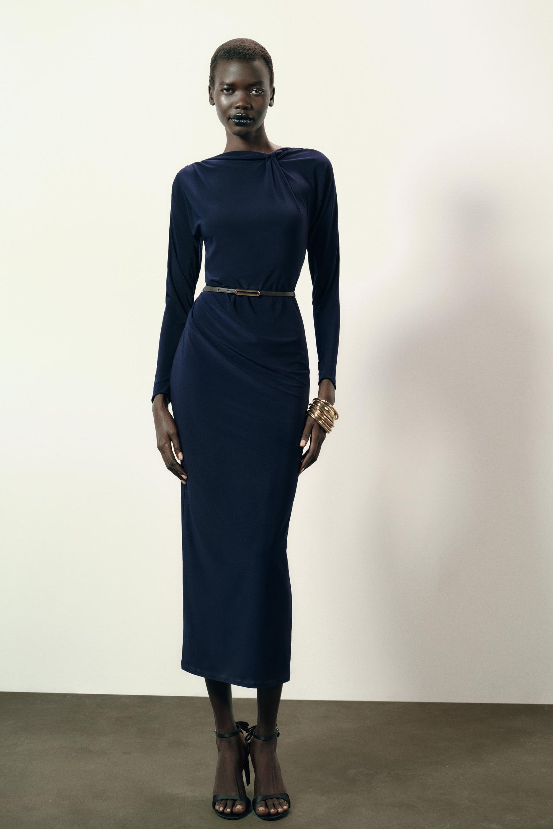 Belted Gathered Fashion Dress