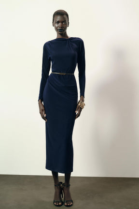 Belted Gathered Fashion Dress