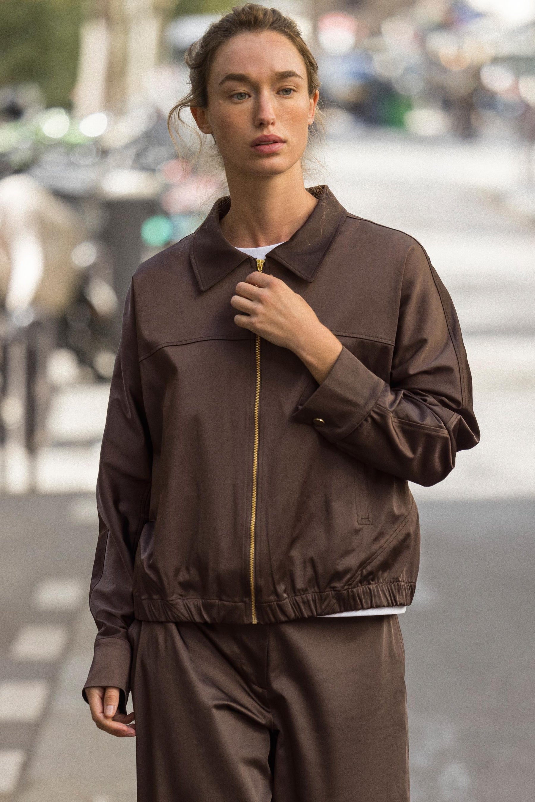 Satin-Zip-Up-Jacke