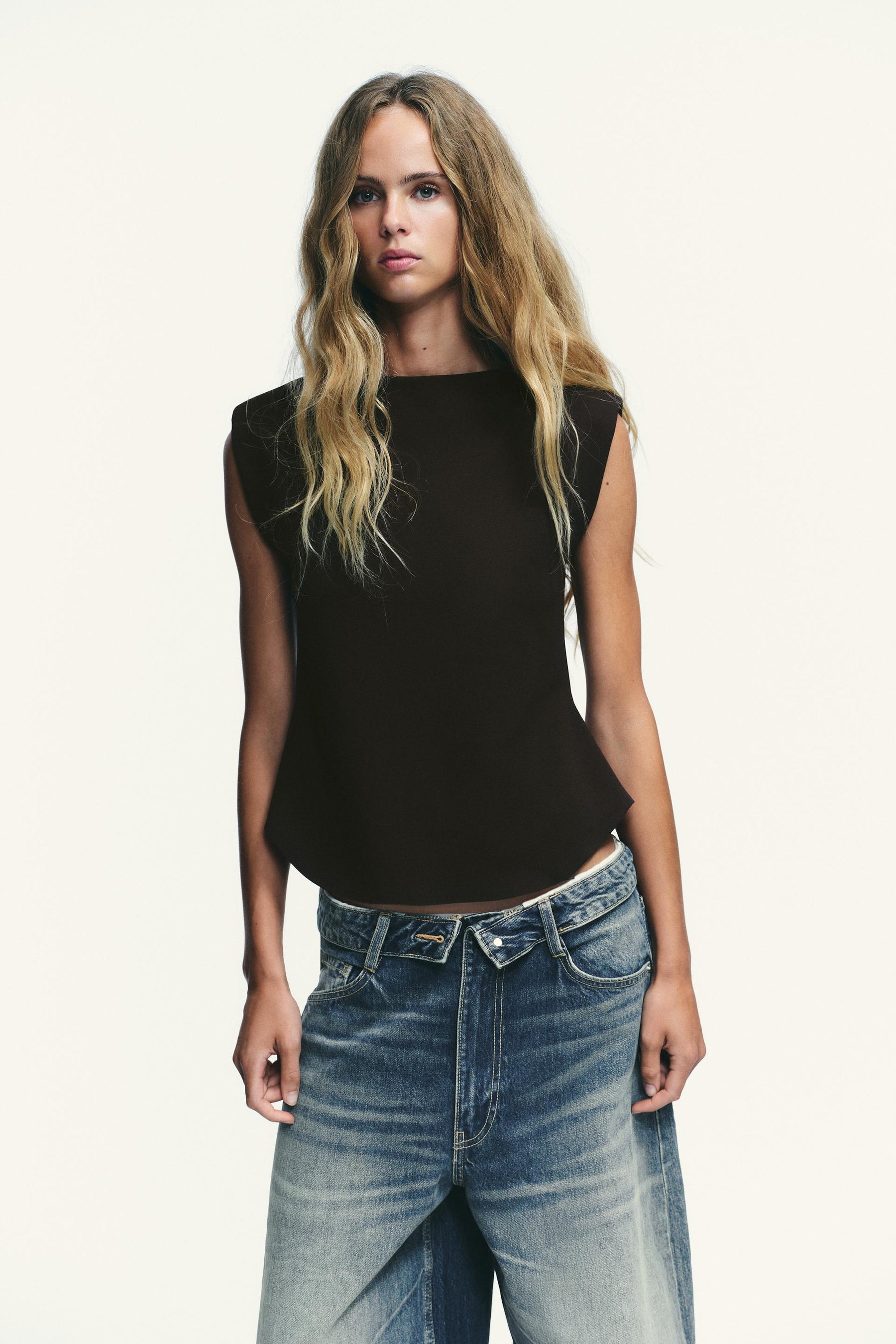 Crepe Peplum Shoulder Top