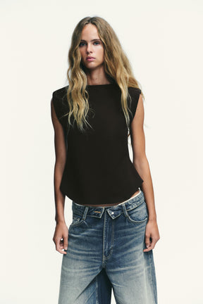 Crepe Peplum Shoulder Top