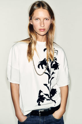 Contrast Flower Print T-Shirt