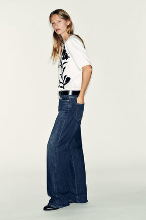 Contrast Flower Print T-Shirt