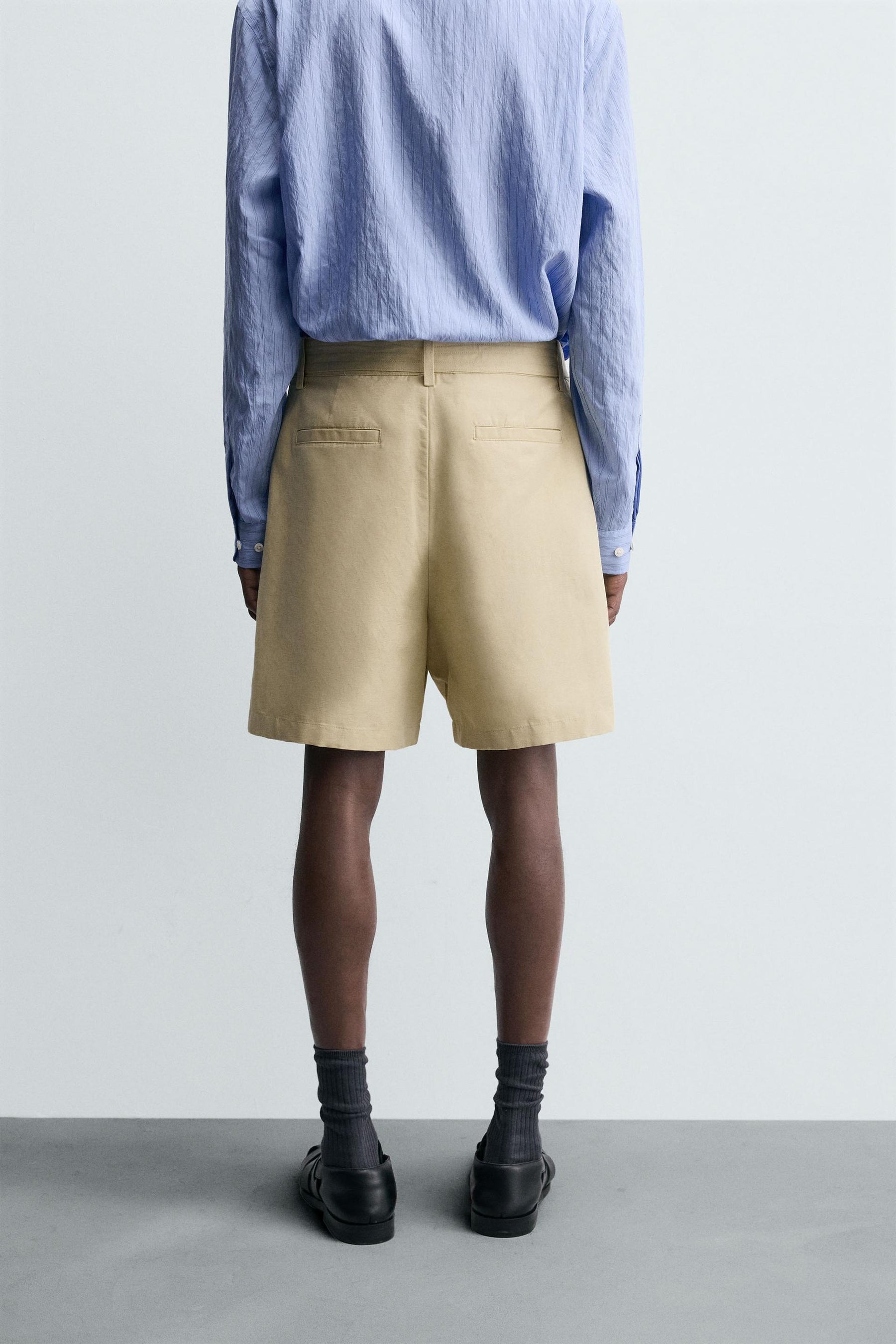COTTON-LINEN BERMUDA SHORTS WITH BELT - Image 3