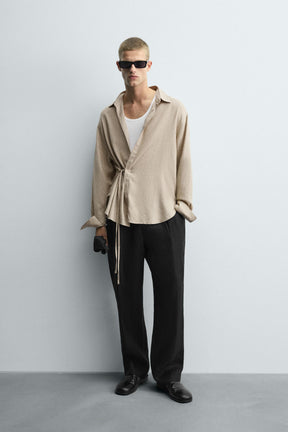 LINEN/VISCOSE TIE SHIRT - Image 1
