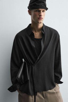 LINEN/VISCOSE TIE SHIRT - Image 5