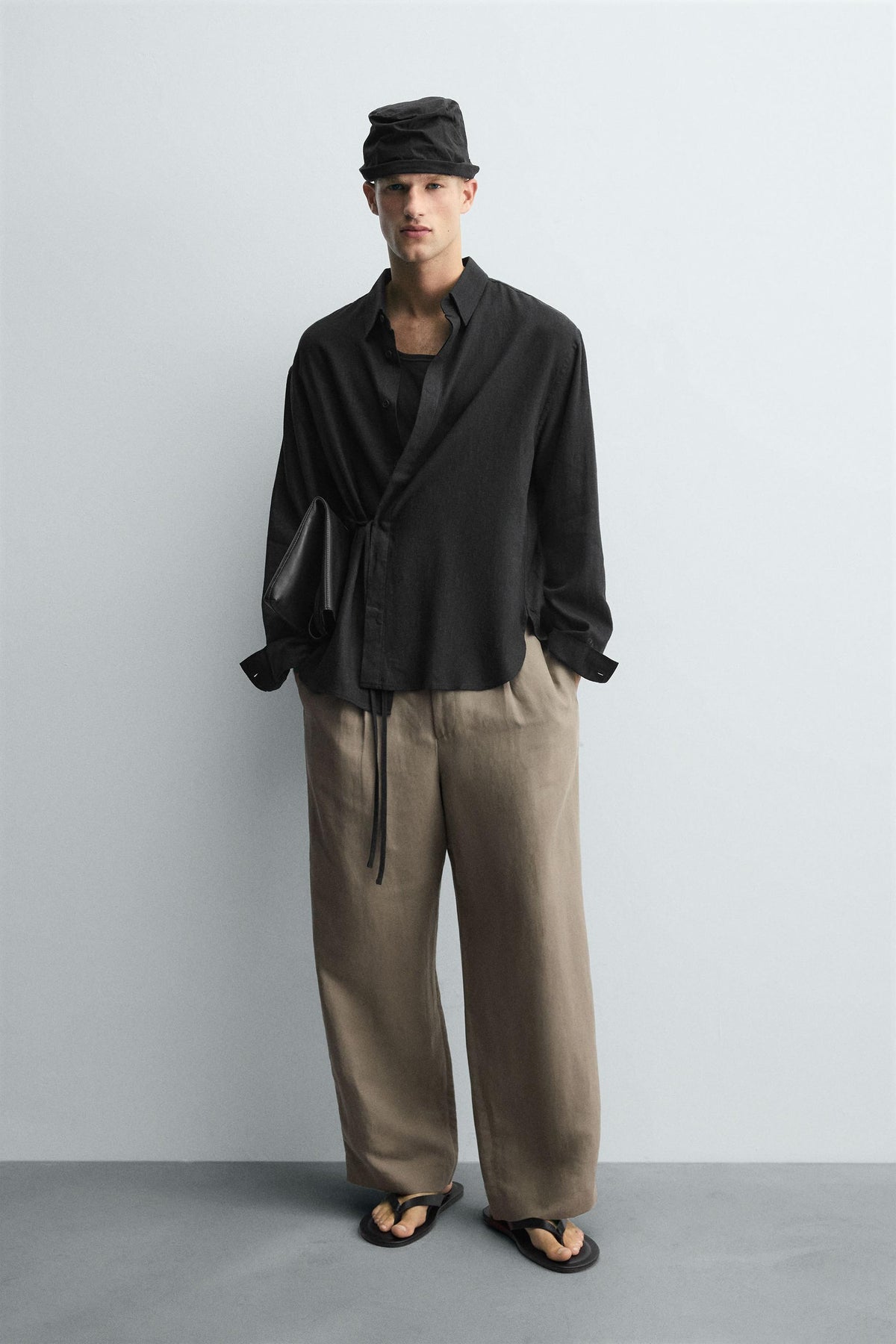 LINEN/VISCOSE TIE SHIRT - Image 1