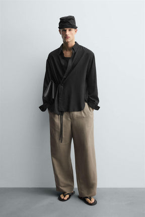 LINEN/VISCOSE TIE SHIRT - Image 1