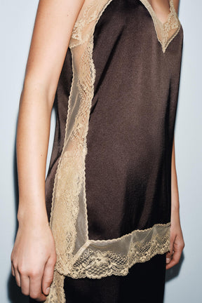 Satin-Top mit Spitze