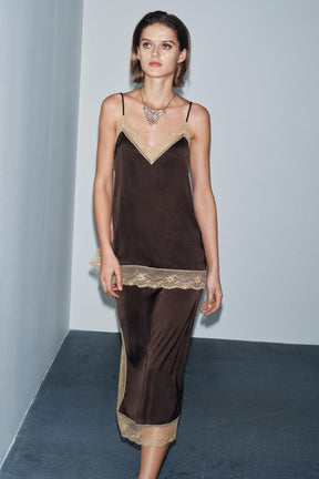 Satin-Top mit Spitze