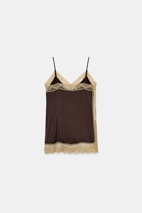 Satin-Top mit Spitze
