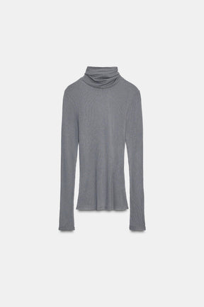 Ribbed High Neck Top