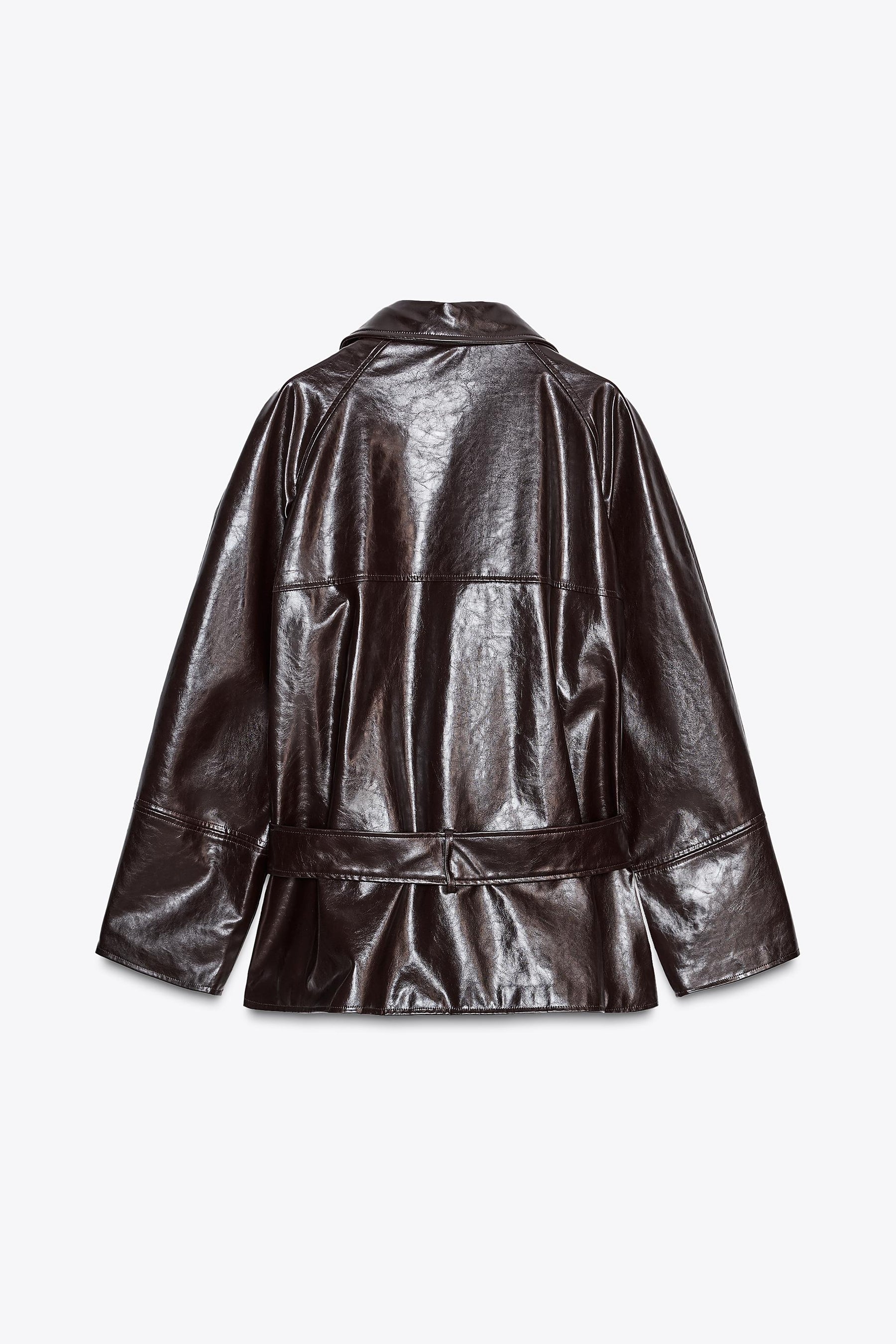 BELTED FAUX LEATHER JACKET