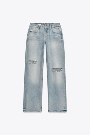Wide-Leg Ripped Jeans