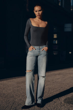 Wide-Leg Ripped Jeans