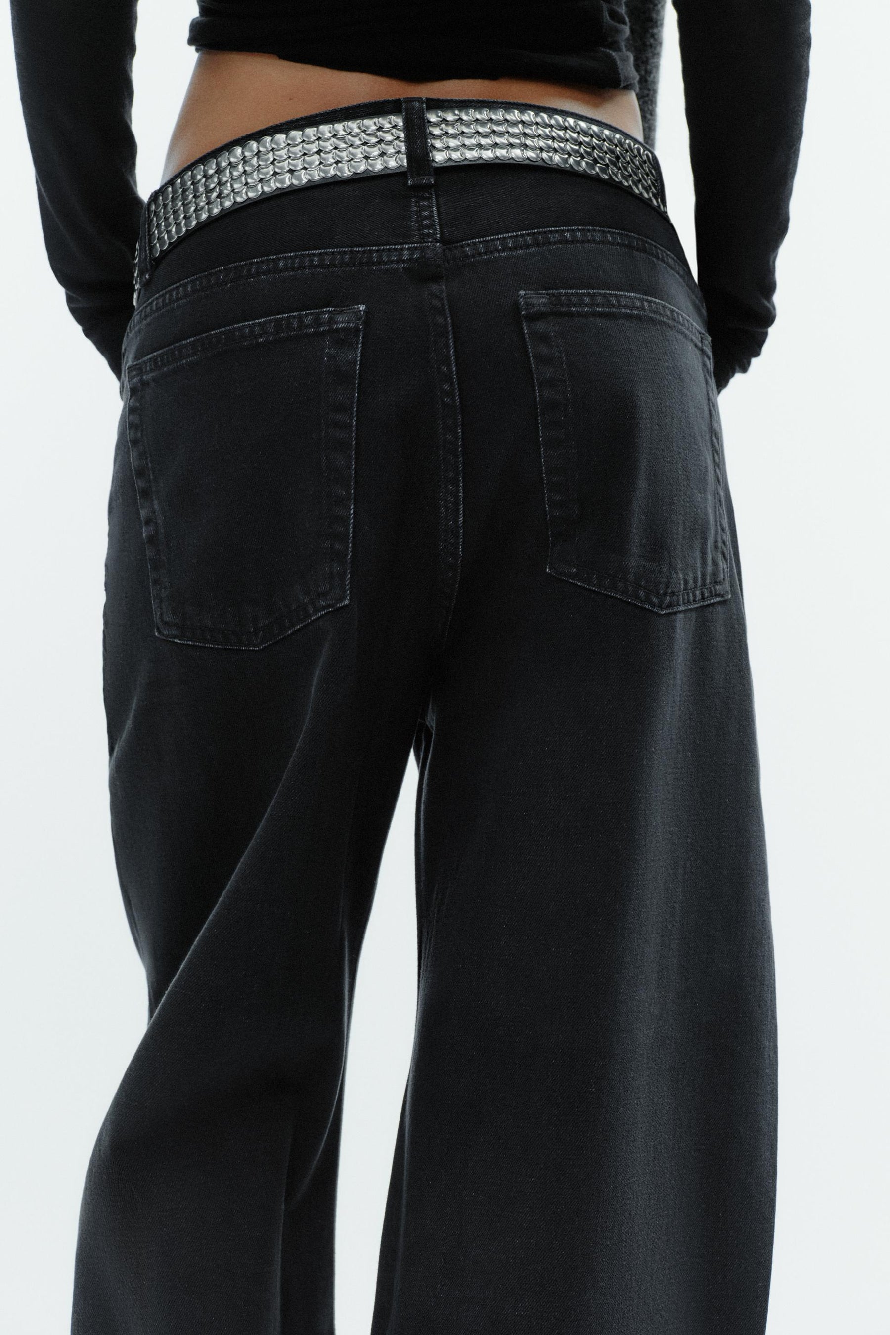 Mid-Waist Folded Baggy Jeans