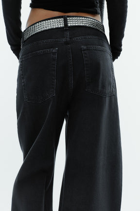 Mid-Waist Folded Baggy Jeans