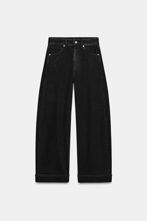 Mid-Waist Folded Baggy Jeans