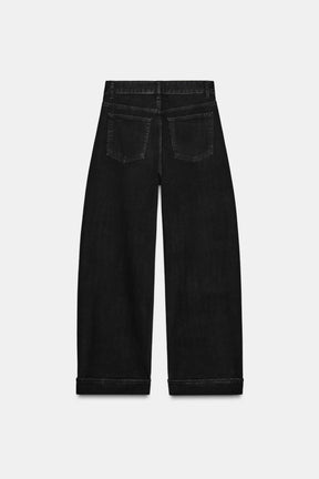 Mid-Waist Folded Baggy Jeans